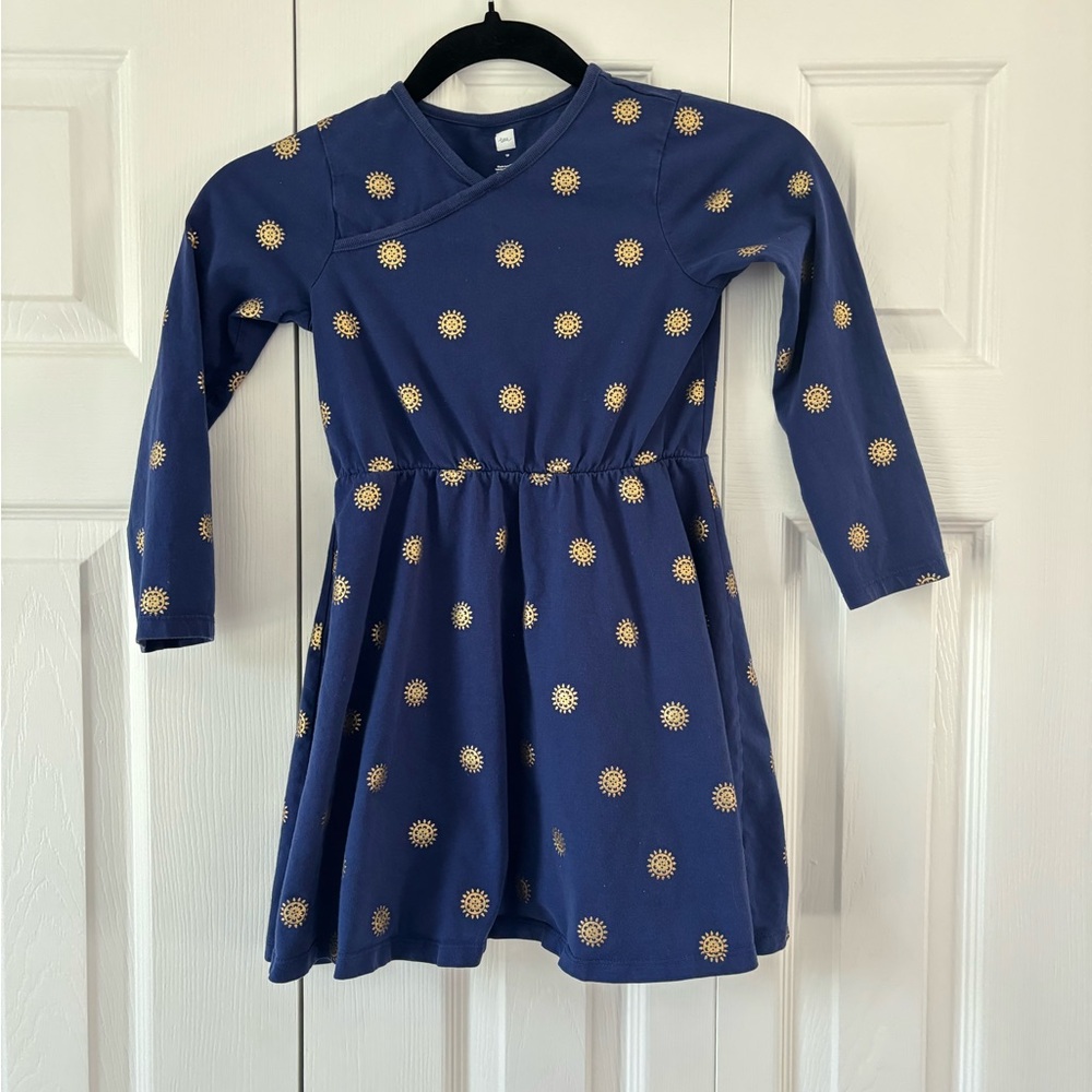 Tea Collection Navy Dress with Gold Sun Print